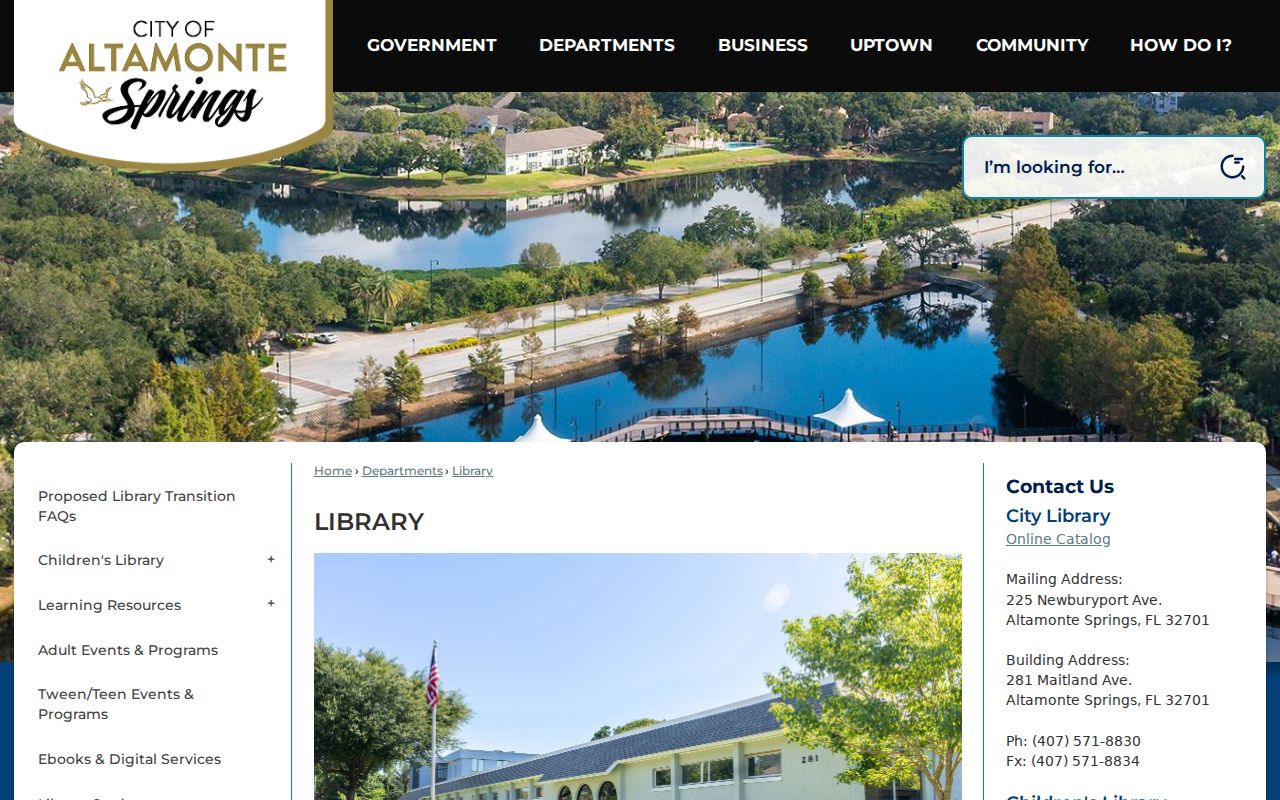 Official Altamonte Springs City Library information page