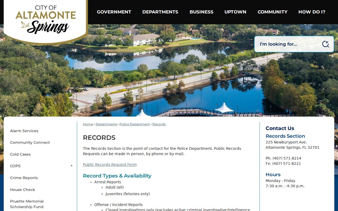 Altamonte Springs previous residents city records access
