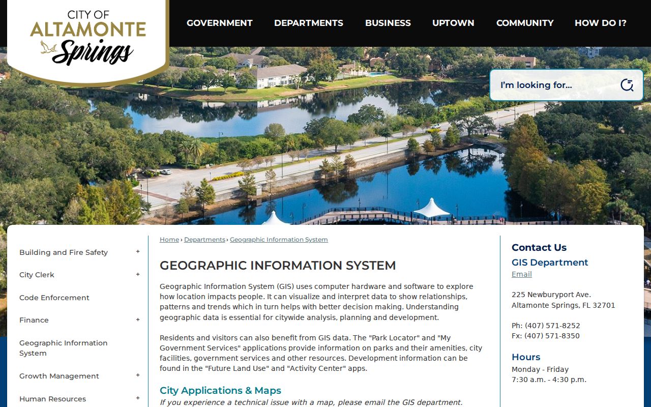 Altamonte Springs GIS applications for street and jurisdiction research