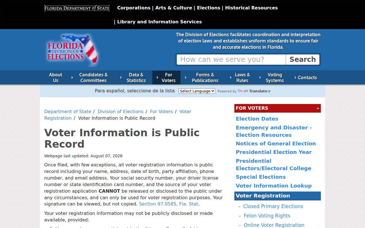 Altamonte Springs ZIP code directory voter privacy rules